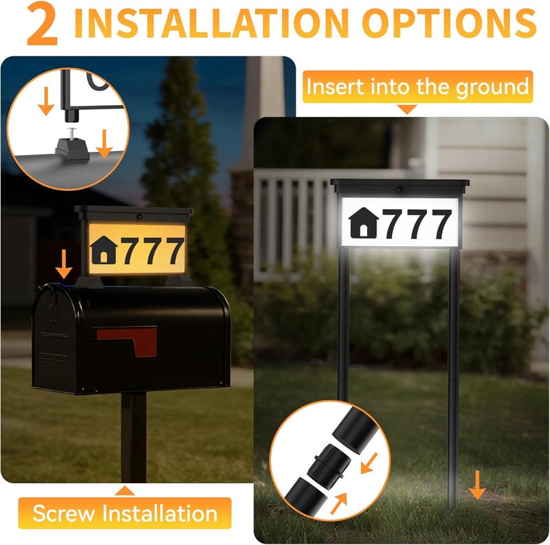 LumiZen Solar Address Sign, House Numbers for Outside Double Side, 12-Color Modes Lighting Address Plaque Outdoor Waterproof, Illuminated LED Address Numbers with Stakes for Yard Home Mailbox-2pack - Image 3